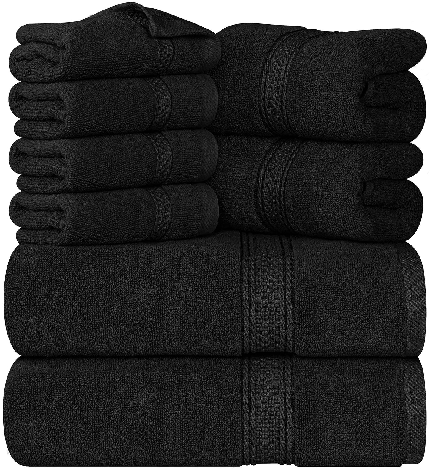 Minimalist Black 8-Piece Premium Towel Set, 2 Bath Towels, 2 Hand Towels, and 4 Wash Cloths