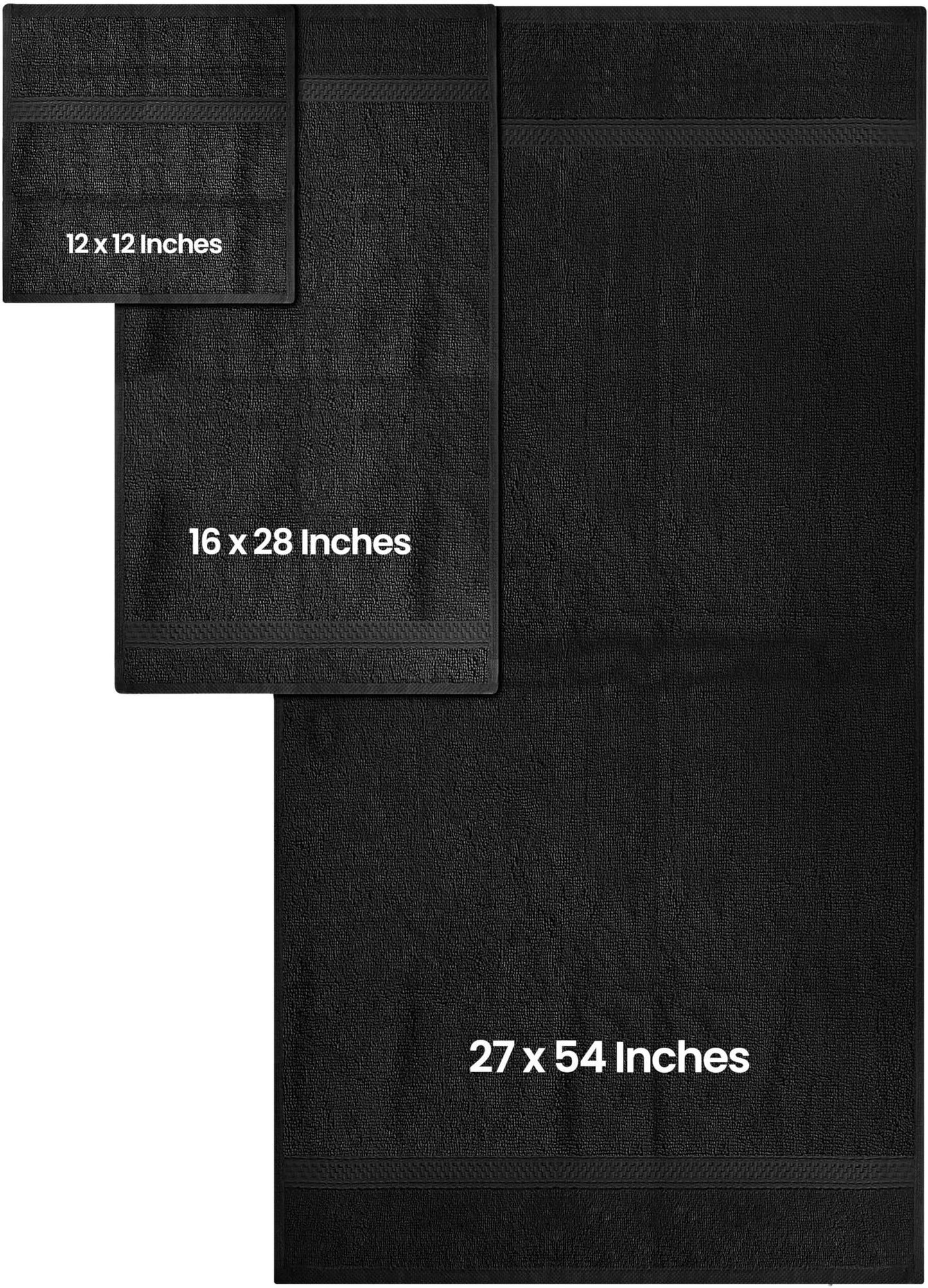 Minimalist Black 8-Piece Premium Towel Set, 2 Bath Towels, 2 Hand Towels, and 4 Wash Cloths