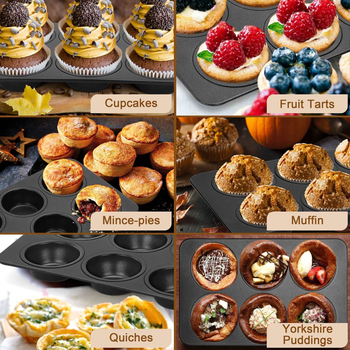 Minimalist Black 6 Cup Nonstick Muffin Pans, Set of 2