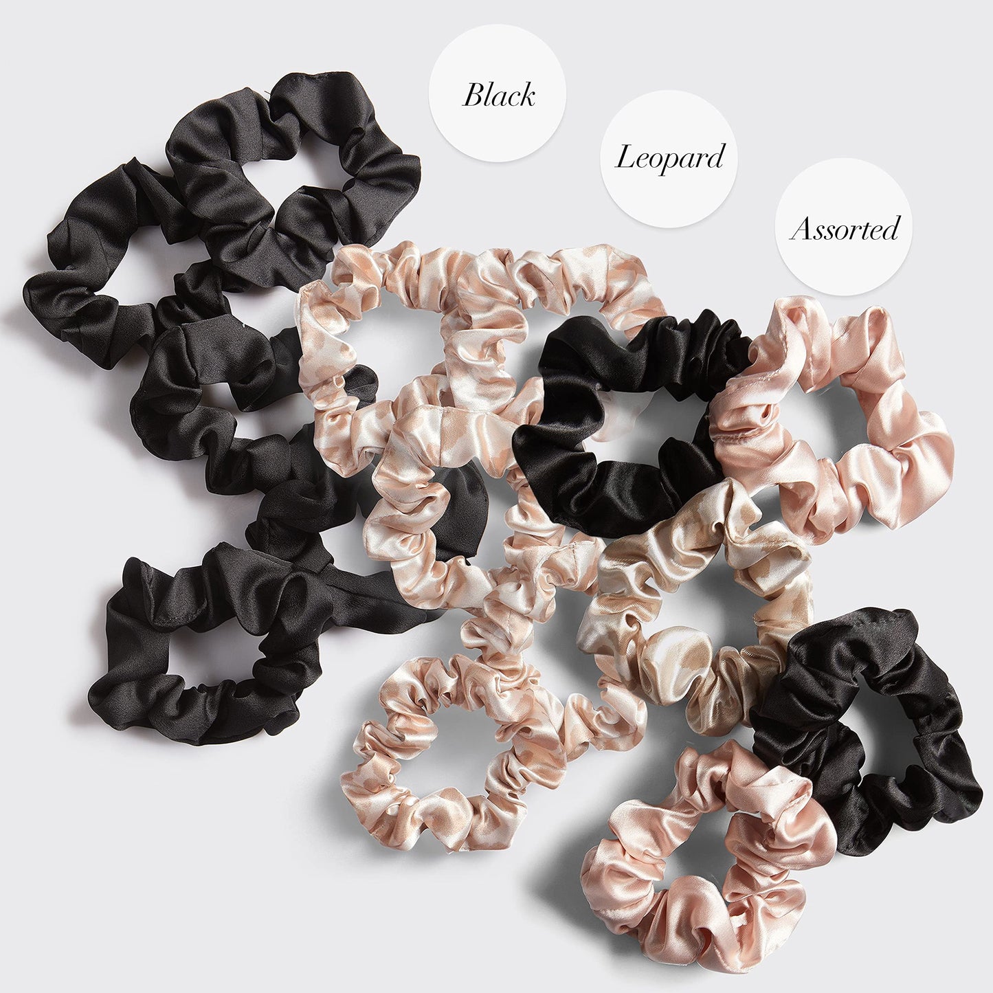 Minimalist Black Satin Hair Scrunchie, Set of 5