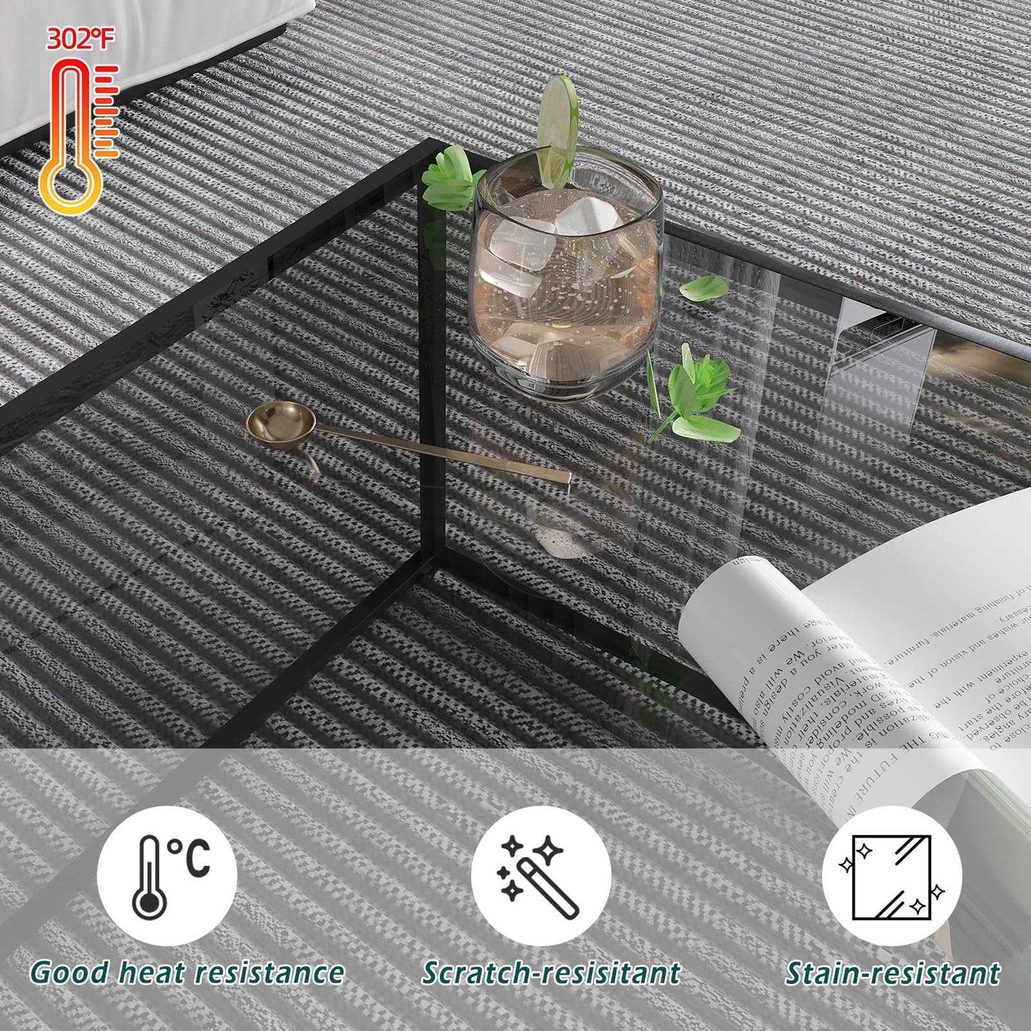 Minimalist Black Modern Glass Coffee Table, 26.7" x 26.7" x 15.7"