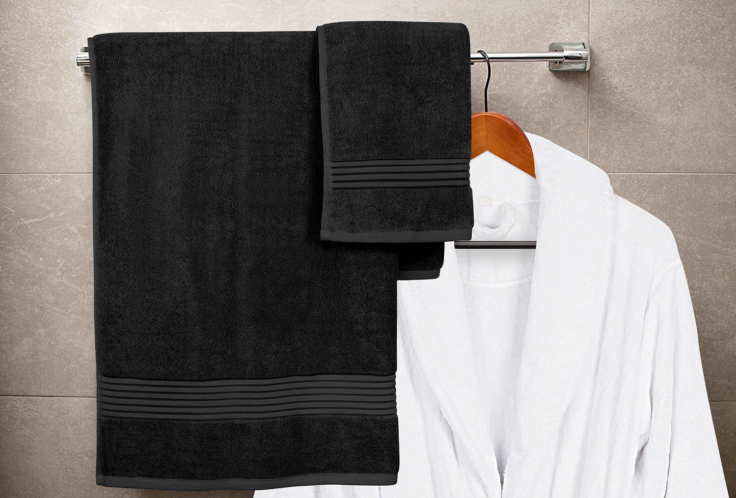 Minimalist Black 8-Piece Premium Towel Set, 2 Bath Towels, 2 Hand Towels, and 4 Wash Cloths
