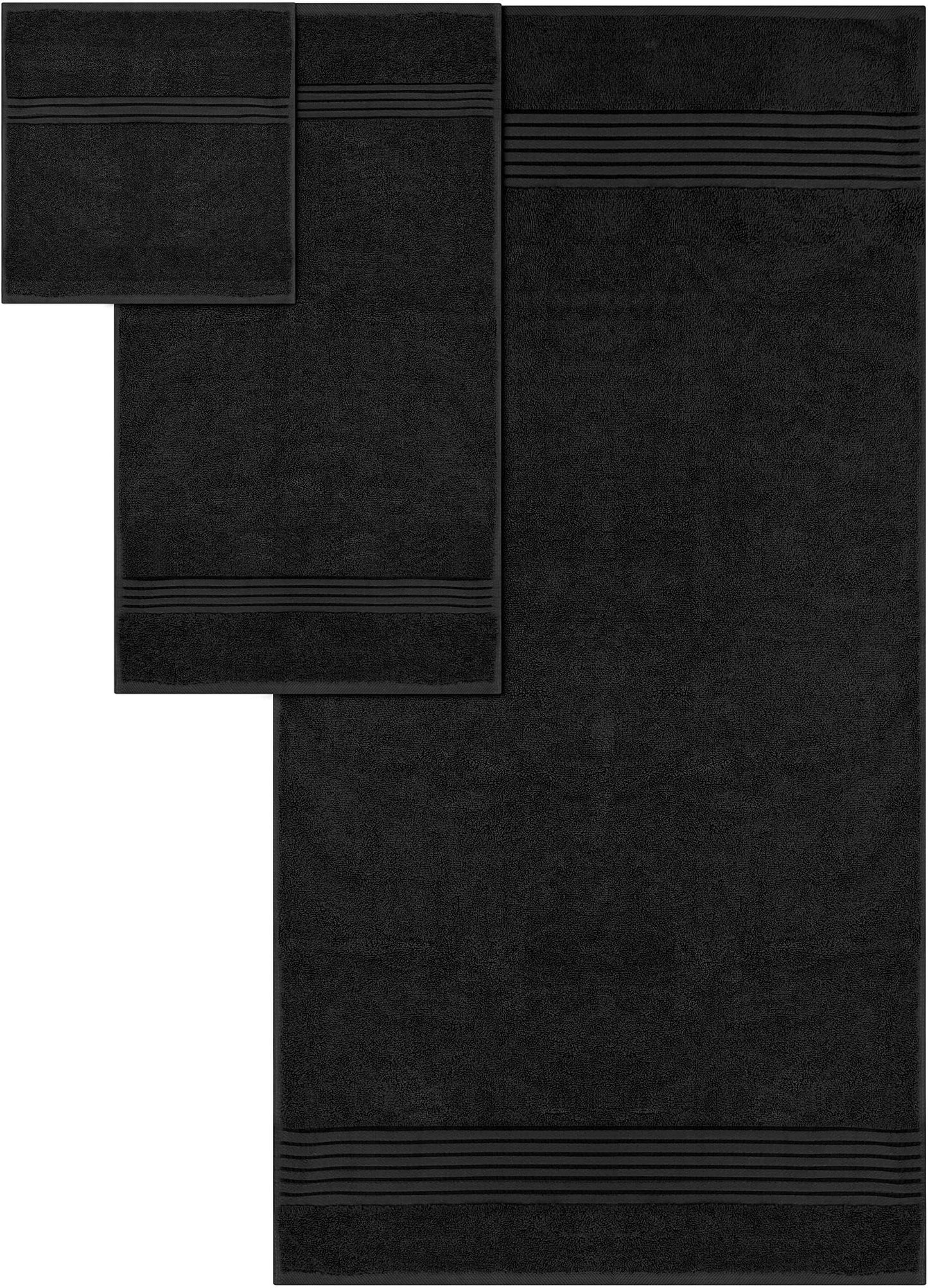 Minimalist Black 8-Piece Premium Towel Set, 2 Bath Towels, 2 Hand Towels, and 4 Wash Cloths
