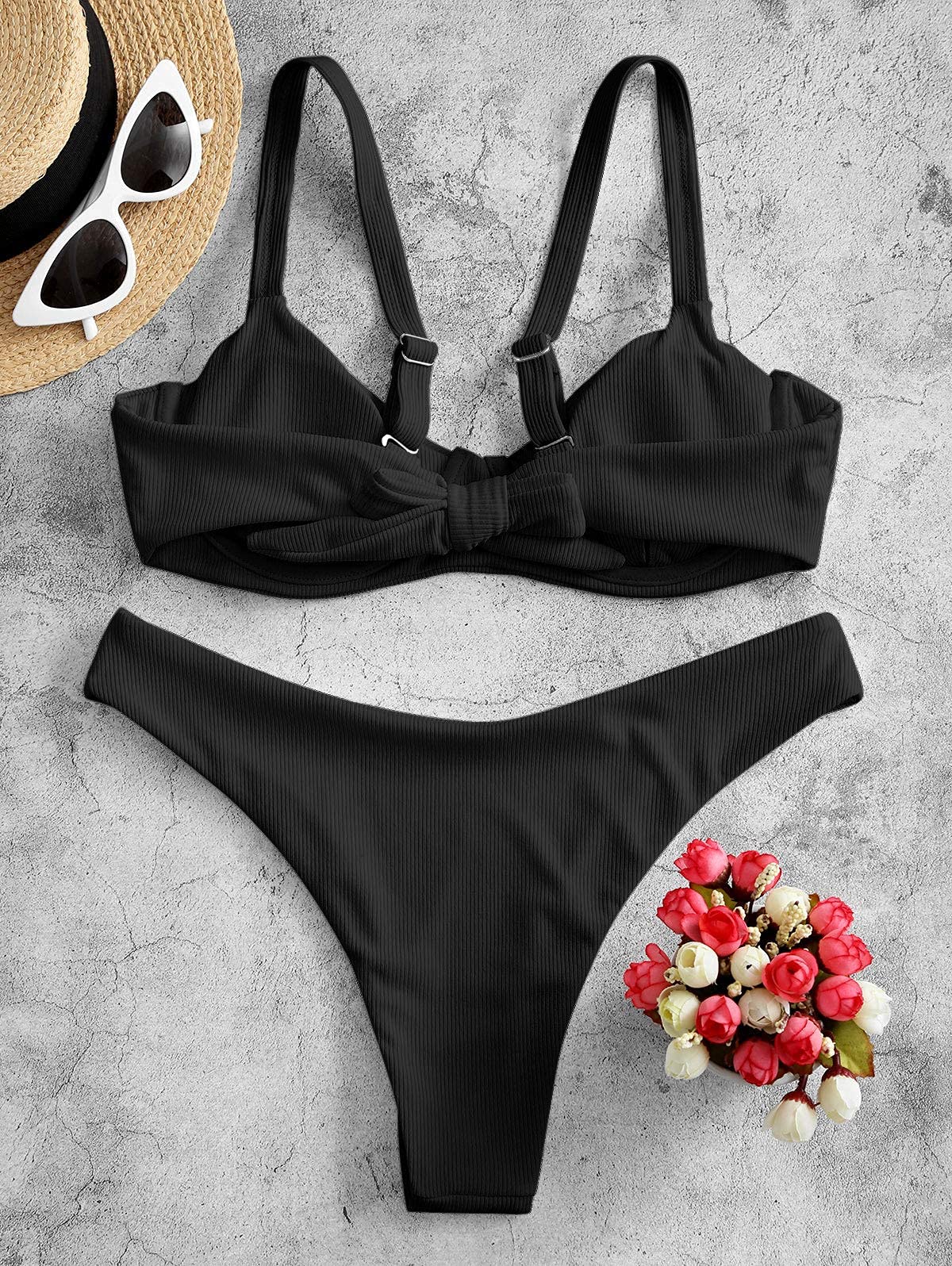 Minimalist Black Two Piece Ribbed Swimsuit