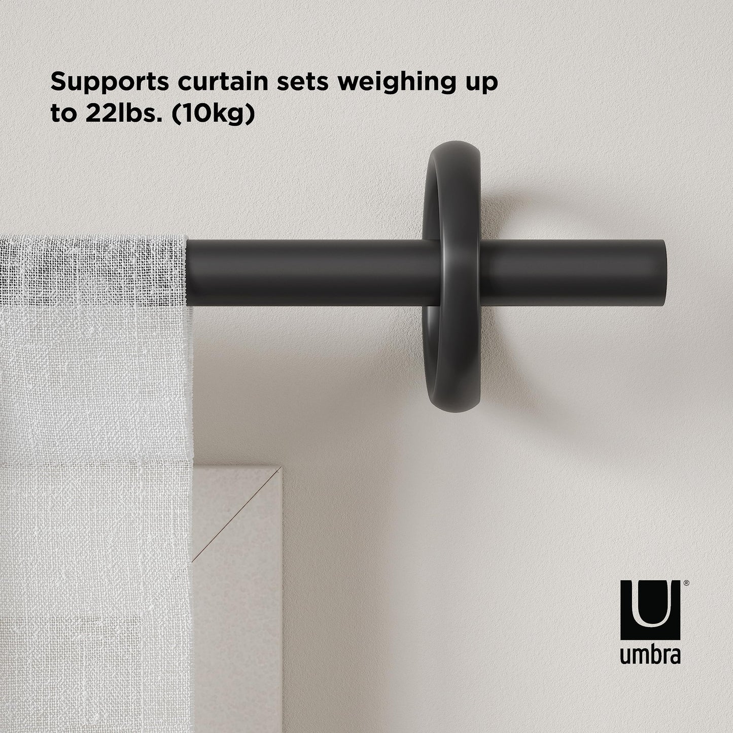 Minimalist Black UMBRA Adjustable Curtain Rod w/Mounting Hardware