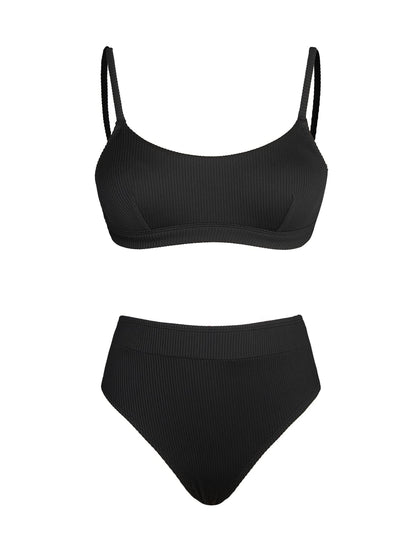 Minimalist Black Two Piece High Waisted Swimwear