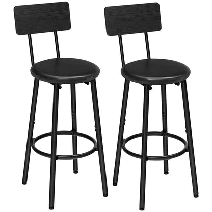Minimalist Black Bar/Counter Stools with Backrest, Footrest, Set of 2