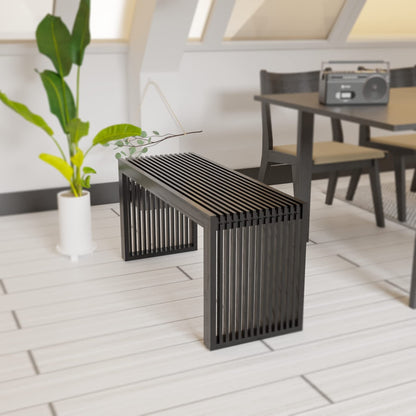 Minimalist Black Bamboo Bench: Sustainable Design with Grille-Inspired Details