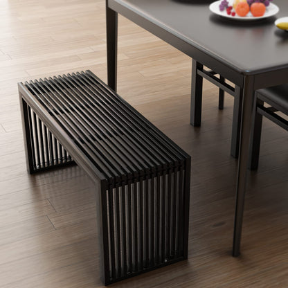 Minimalist Black Bamboo Bench: Sustainable Design with Grille-Inspired Details