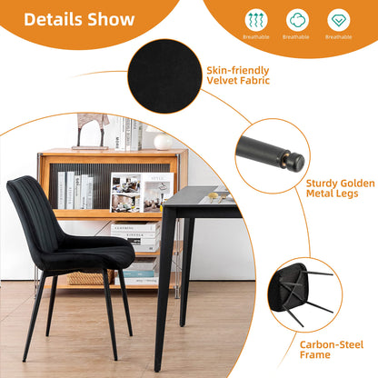 Minimalist Black Velvet Upholstered Chairs, Set of 2