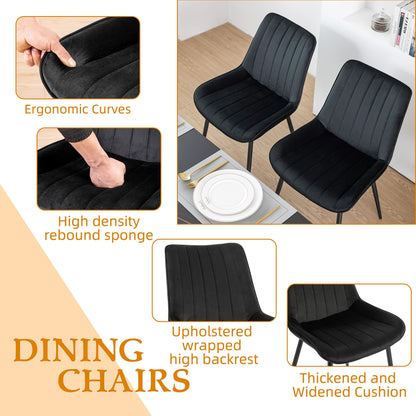Minimalist Black Velvet Upholstered Chairs, Set of 2