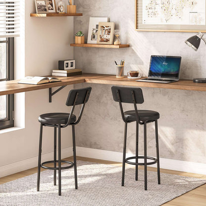 Minimalist Black Bar/Counter Stools with Backrest, Footrest, Set of 2