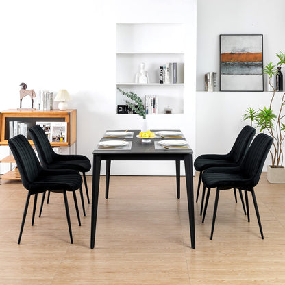 Minimalist Black Velvet Upholstered Chairs, Set of 2