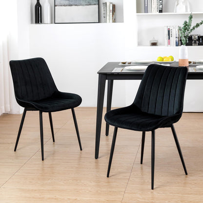 Minimalist Black Velvet Upholstered Chairs, Set of 2
